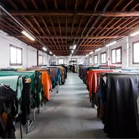 Finished leather hides in a tannery